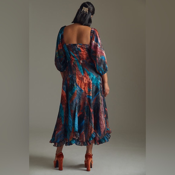 Hutch Printed Twist-Front Puff-Sleeve Ruffle-Hem Dress in Blue Motif - Picture 7 of 9